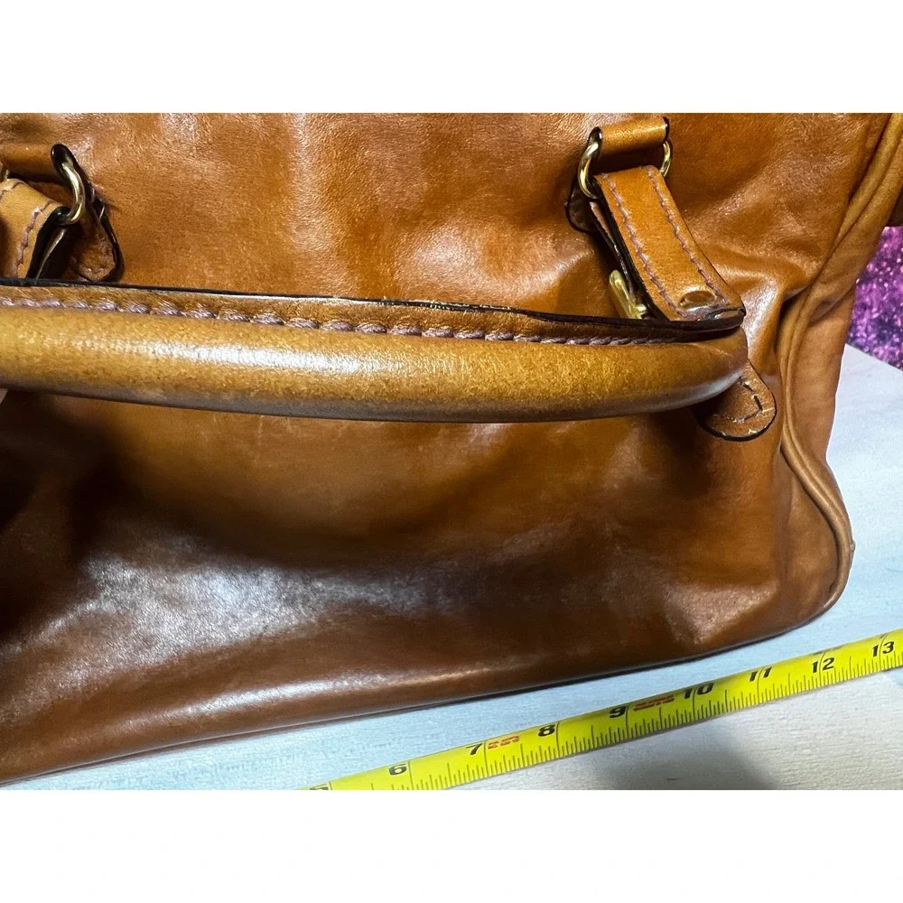 Harolds Style Vintage 1980s Leather Satchel Cognac Brown Top Handle Bag 14x9